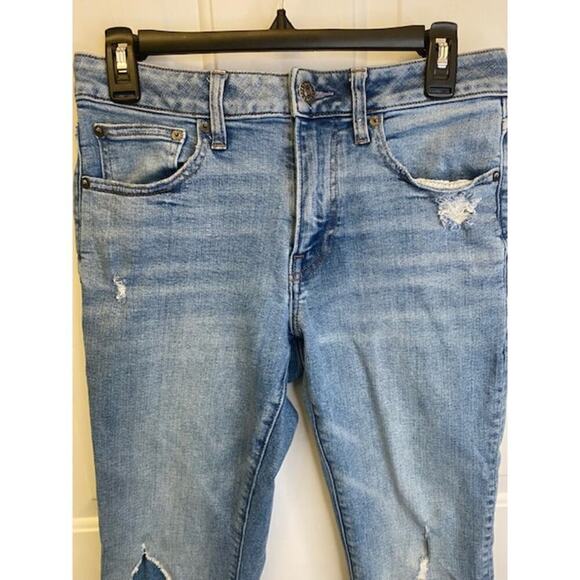 Express Jeans Womens 28x30 Straight Slim Distressed Medium Wash Stretch Denim - Picture 4 of 8